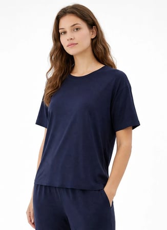 Sixteensixty Lacivert Kadın Yuvarlak Pijama Üst 403SIX-1110-114