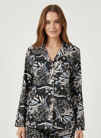 Wondergen Siyah-Beyaz  Kadın Desenli Pijama Üst 401WON-1124-228