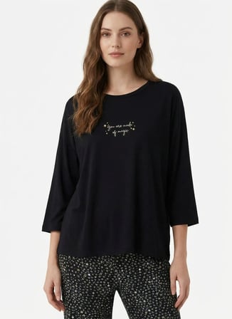 Sixteensixty Siyah Kadın Yuvarlak Pijama Üst 403SIX-1110-118