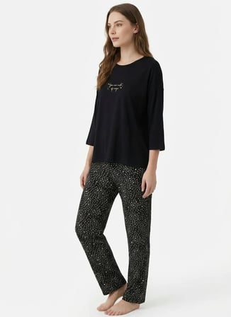 Sixteensixty Siyah Kadın Yuvarlak Pijama Üst 403SIX-1110-118