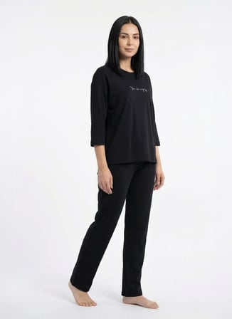 Sixteensixty Siyah Kadın Yuvarlak Pijama Üst 403SIX-1110-125