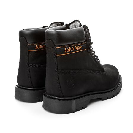 John May M5130Ns Yuvarlak Burun Kısa Topuk Bağcıklı Su Geçirmez Günlük Siyah Kar Botu Deri