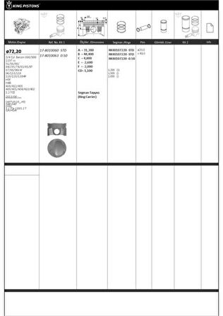 Nissan Piston+segman+ (050) 72,20 MM Clio IV 13> Megane III 10> Dokker 13> Megane IV 16>  1.2 Tce - Kingpiston 17-8010063