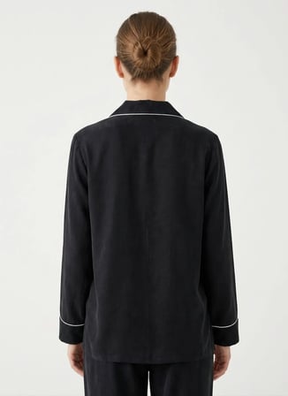 Vivis Siyah Kadın Gömlek Yaka Pijama Üst 50VIV10826