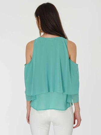 Off Shoulder Bluz Cam Göbeği