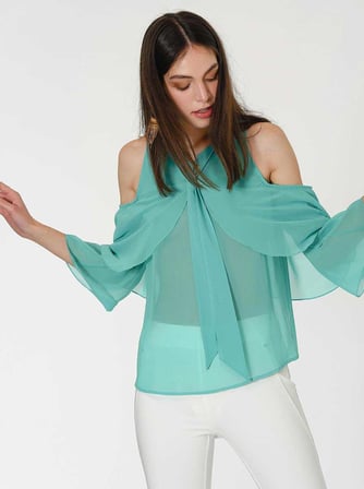 Off Shoulder Bluz Cam Göbeği