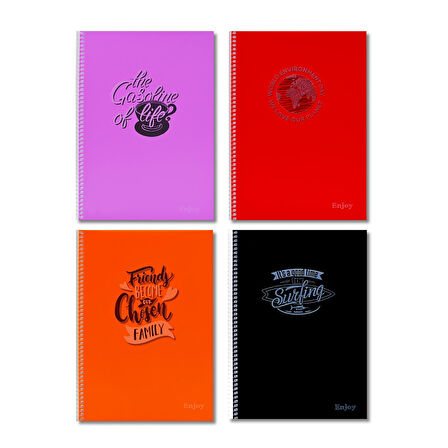 Sim Enjoy A4 120 Yaprak Plastik Kapak Spiralli Defter Çizgili 4 Adet