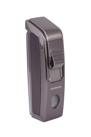 Tek Torch Pürmüz Gunmetal-Ahşap Desenli Dahili Puro Makaslı Metal Puro Çakmağı - TR7958