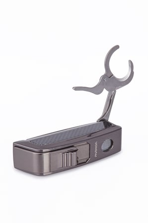 Tek Torch Pürmüz Gunmetal-Ahşap Desenli Dahili Puro Makaslı Metal Puro Çakmağı - TR7958