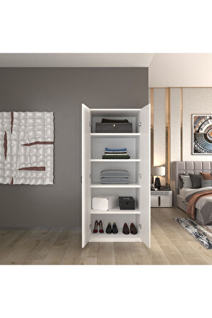 2 Kapaklı 5 Katlı Çok Amaçlı / Elbise Dolabı / Saklama Dolabı