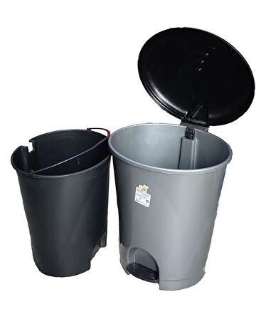 Plastik Pedallı Basmalı Açılır Kapak Çöp Kutusu Kovası / 12 Litre / Gri / 27 x 30 x 33 Cm.