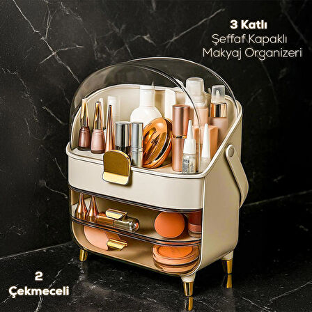 Porsima Ak-865 Çok Amaçlı Organizer 3 Katlı 2 Çekmeceli Kozmetik Ürün Parfüm Krem Takı Makyaj Düzenleyici 