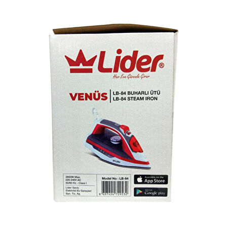 Lider Venüs LB-84 Seramik Taban Buharlı Ütü 2600W