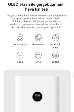 Xiaomi 3'ü 1 Arada Yüksek Verimli Filtreli Akıllı Kontrollü Alerjen Giderici Hava Temizleyici