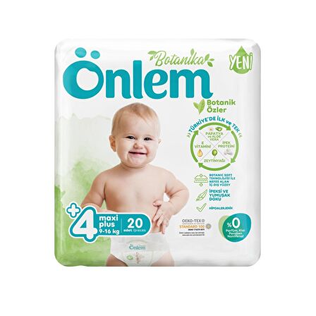 Önlem Botanika Bebek Bezi Jumbo Paket 4+ Beden Maxi Plus 20'lı (9-16 Kg)