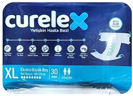 Curelex Hasta Bezi Yetişkin Bel Bantlı Tekstil Yüzey XL-Extra Large Boy 30 Adet Tekli Pk