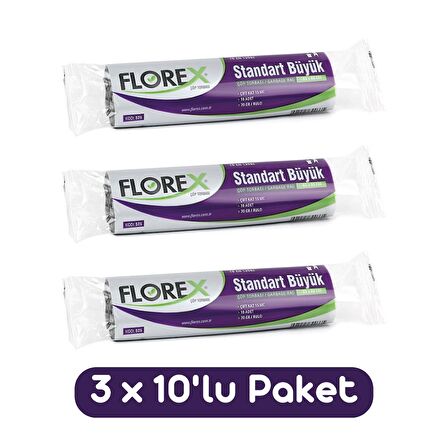 Florex Standart Büyük Boy Çöp Torbası 65x80 Cm 10'lu Rulo Siyah 3 Rulo (30 Adet)