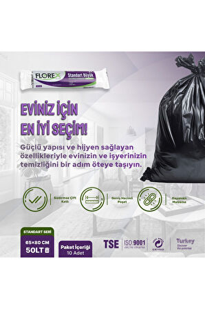 Florex Standart Büyük Boy Siyah Çöp Poşeti X 5 Rulo
