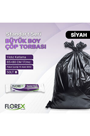 Florex Standart Büyük Boy Siyah Çöp Poşeti X 5 Rulo
