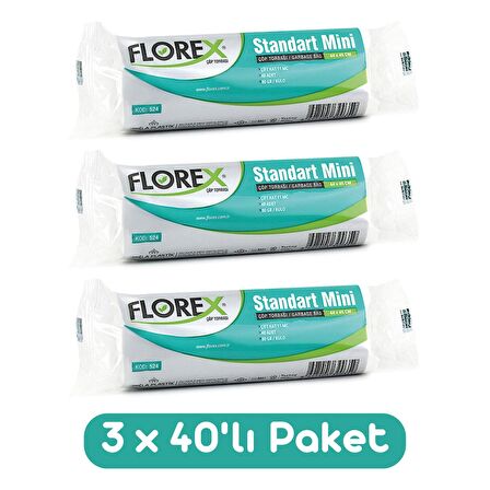 Florex Standart Mini Boy Çöp Torbası 44x45 Cm 40'lı Rulo Beyaz 3 Rulo (120 Adet)