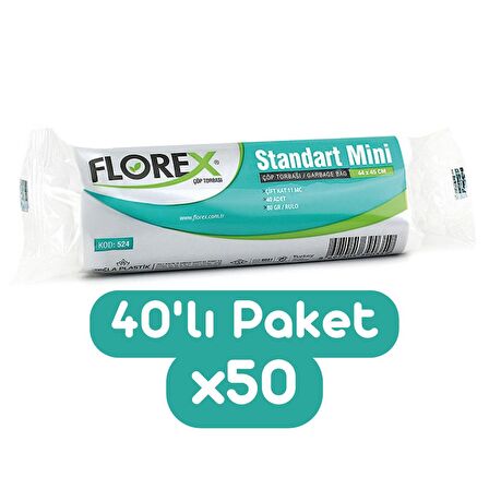 Florex Standart Mini Boy Çöp Torbası 44x45 Cm 40'lı Rulo Beyaz 50 Rulo (2000 Adet 1 Koli)