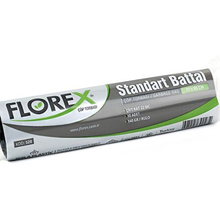 Florex Standart Battal Boy Çöp Torbası 72x95 Cm 10'lu Rulo Siyah