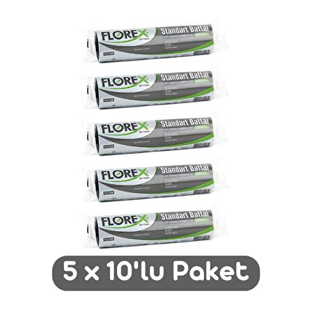 Florex Standart Battal Boy Çöp Torbası 72x95 Cm 10'lu Rulo Siyah 5 Rulo (50 Adet)