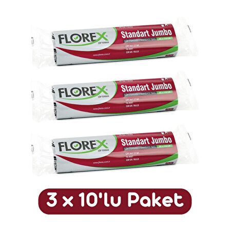 Florex Standart Jumbo Boy Çöp Torbası 80x110 Cm 10'lu Rulo Siyah 3 Rulo (30 Adet)