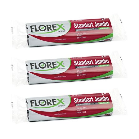 Florex Standart Jumbo Boy Çöp Torbası 80x110 Cm 10'lu Rulo Siyah 3 Rulo (30 Adet)