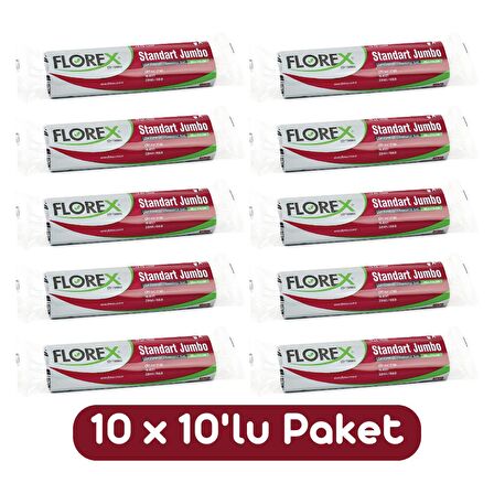 Florex Standart Jumbo Boy Çöp Torbası 80x110 Cm 10'lu Rulo Siyah 10 Rulo (100 Adet)