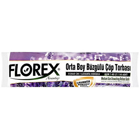 Florex 403 Lavanta Kokulu Büzgülü Orta MOR Çöp Poşeti