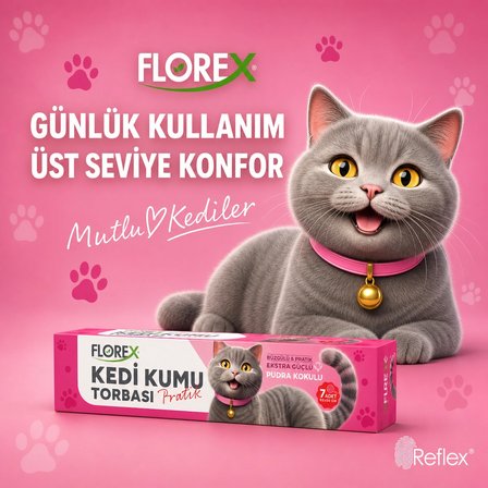 Pudra Kokulu Büzgülü Kedi Kumu Poşeti - Güçlü Sızdırmaz Pratik Torba 7'i