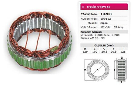 Mitsubıshı Stator Mitsubıshı Tip 12v 65a Mitsubıshı  L 300 Panel  L 200 Pickup Ym 98 99 Nursan 150112 - Yavuz 10 288
