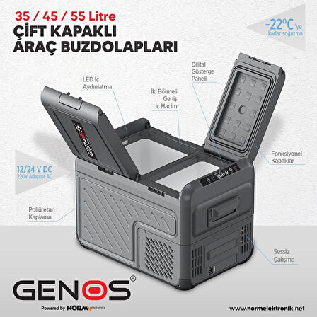 Genos Çift Kapaklı Araç Buzdolabı- 35 LİTRE