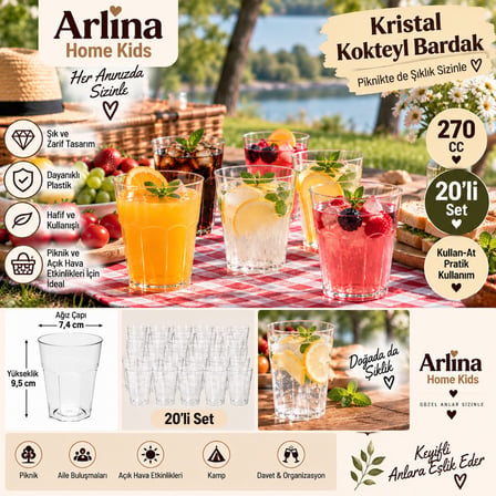 270 CC Kristal Görünümlü Plastik Kokteyl Bardağı 20'li