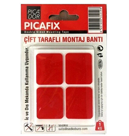 Picafix Çift Taraflı Montaj Bantıkare Kırmızı - 2 adet