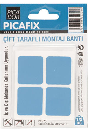 Picador Çift Taraflı Montaj Bandı Kare Mavi - 2 adet