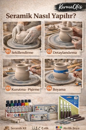 Seramik Hobi Başlangıç Seti 5x500gr Kil + 6'lı Akrilik Boya + 5'li Spatula Seti