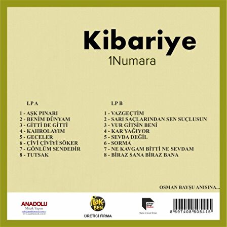 Kibariye - 1 Numara   (Plak)  