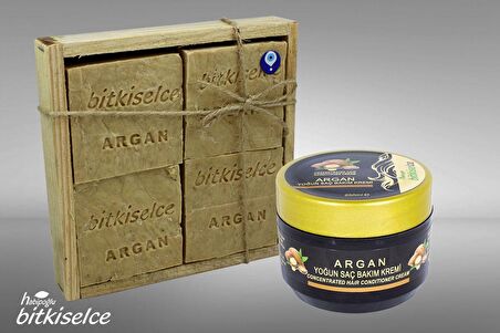 Bitkiselce Argan Yoğun Saç Bakım Kremi + Argan Sabun Seti 4 Kalıp