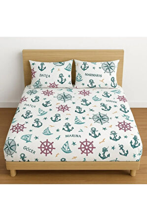 Çift Kişilik Desenli Lastikli Çarşaf Seti 140x200 Cm + 2 Adet Yastık Kılıfı 50x70