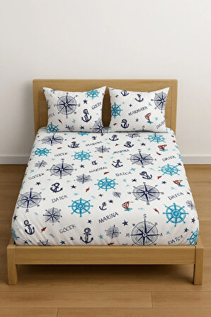 Battal Boy Desenli Lastikli Çarşaf Seti 180x200 Cm + 2 Adet Yastık Kılıfı 50x70