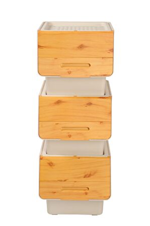 Motek MT05B Freebox 33 Litre Bambu Desen Tekerlekli 3*33 Lt 3'lü Set Organizer