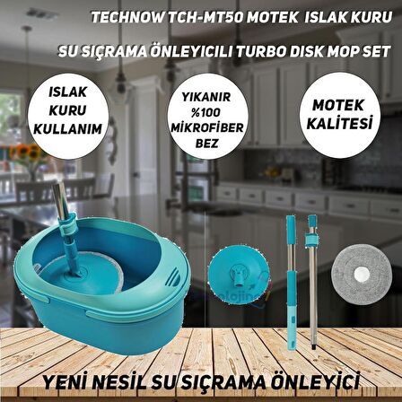 Technow Motek Islak Kuru Su Sıçrama Önleyicili Turbo Disk Mop Set