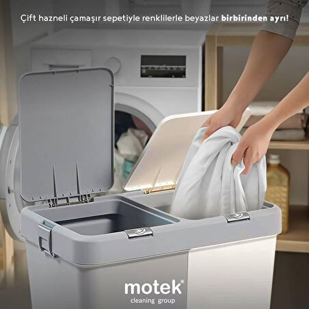 Motek Duo Laundry Çamaşır Sepeti 80 Litre Gri Beyaz 