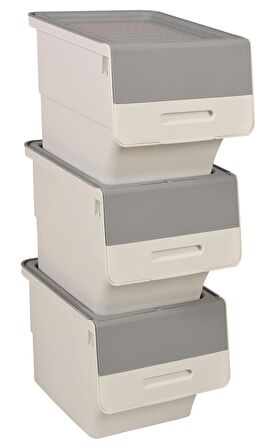 Motek MT04 Freebox 33 Litre Beyaz Gri Tekerlekli 3*33 Lt 3'lü Set Organizer