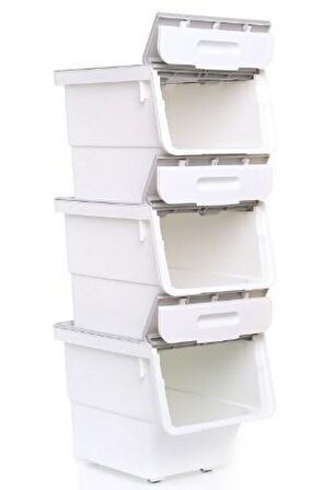 Motek MT04 Freebox 33 Litre Beyaz Gri Tekerlekli 3*33 Lt 3'lü Set Organizer