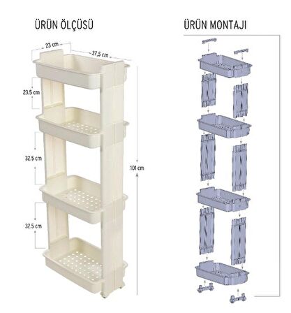 Motek MR-04 4'lü Raf Çok Amaçlı Dekoratif Modern Organizer Antrasit