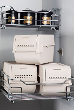 Motek MT-40 S-Box 8 Litre 3'lü Çok Amaçlı Organizer Düzenleyici Bej ( 3*8Litre )