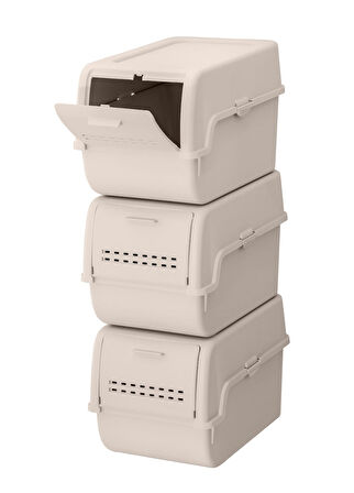 Motek MT-40 S-Box 8 Litre 3'lü Çok Amaçlı Organizer Düzenleyici Bej ( 3*8Litre )